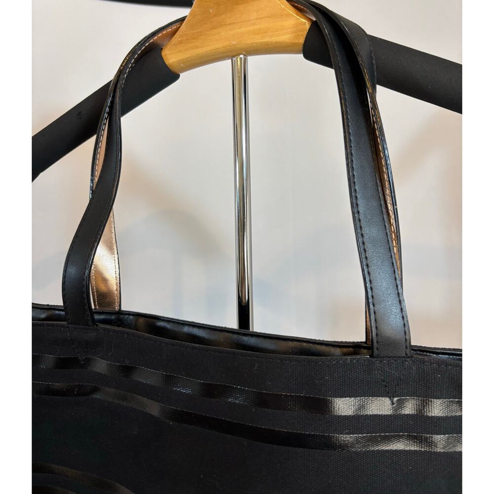 Victoria’s Secret Black Large Tote Bag Corset Lace Grommet Canvas Zip Top - Picture 3 of 9